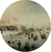 Winter landscape with skates and people playing kolf Hendrick Avercamp